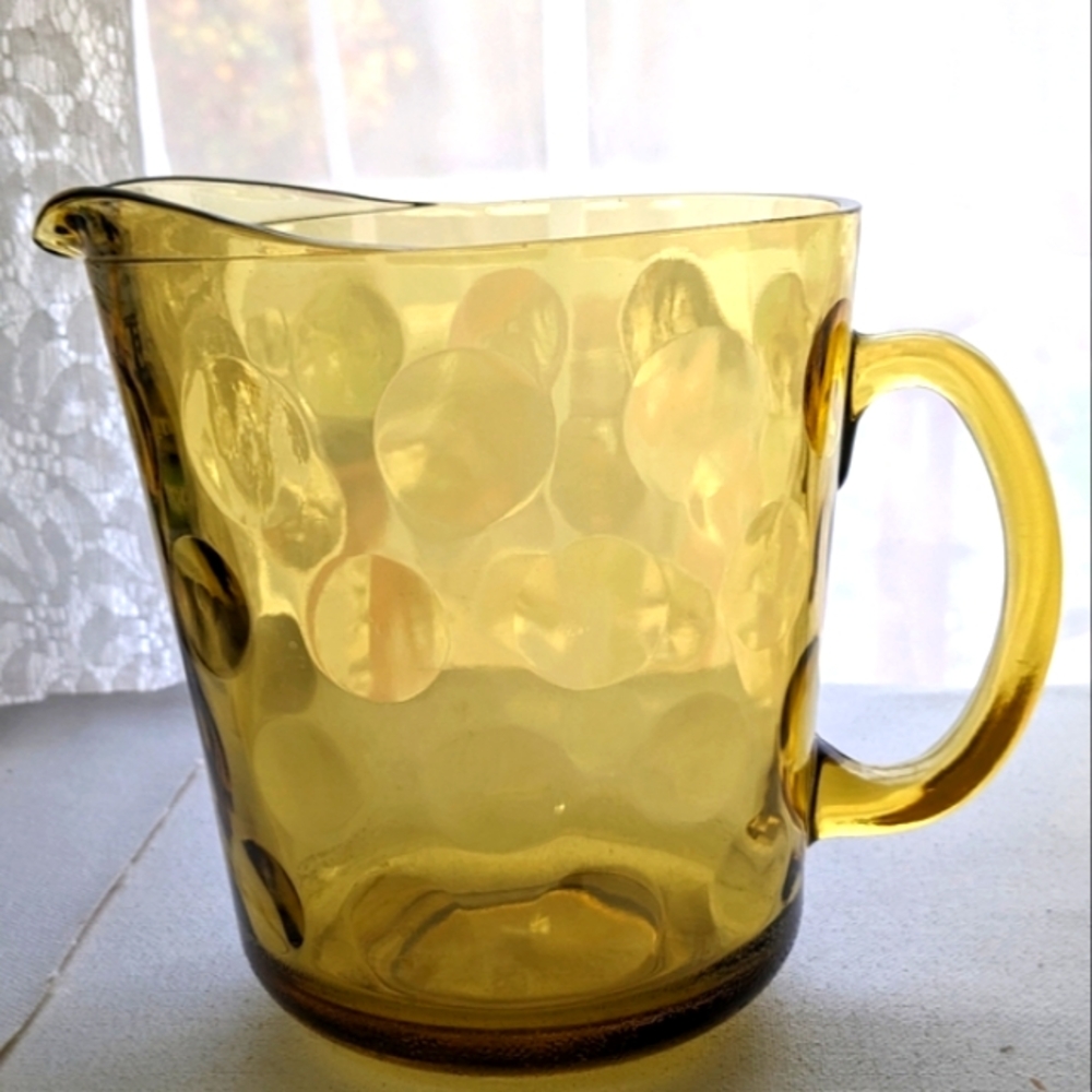 Vintage 1960's Amber Glass Pitcher 6.5" Hazel Atlas El Dorado N-1